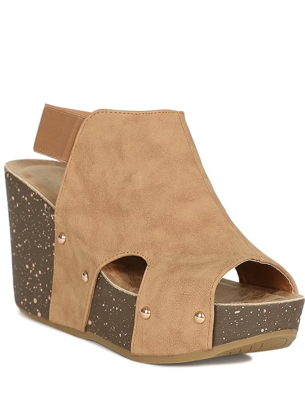 Refresh Peep Toe Studded Platform Mule Wedge Sandal - Tan Sz 8.5